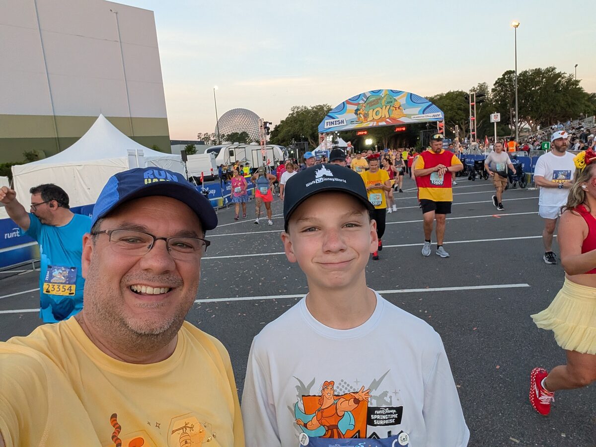 Father and son post 10K finish