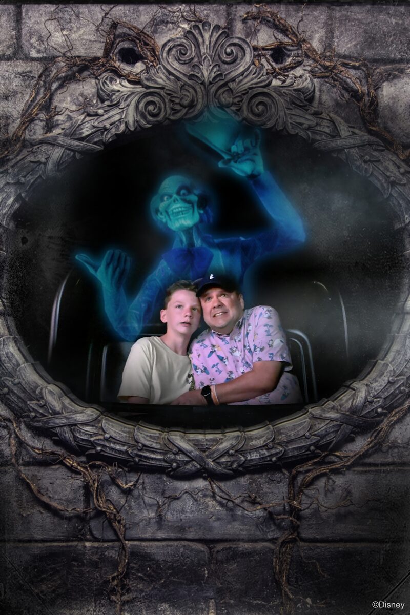 Haunted Mansion ride photo with ghost